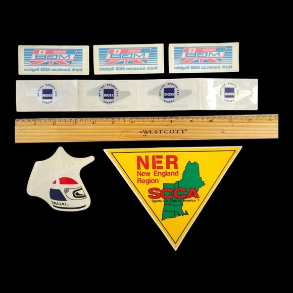MGB North America Moss Rahal Helmet NER SCCA Decal Sticker Lot Vintage 90s NOS - Picture 4 of 9